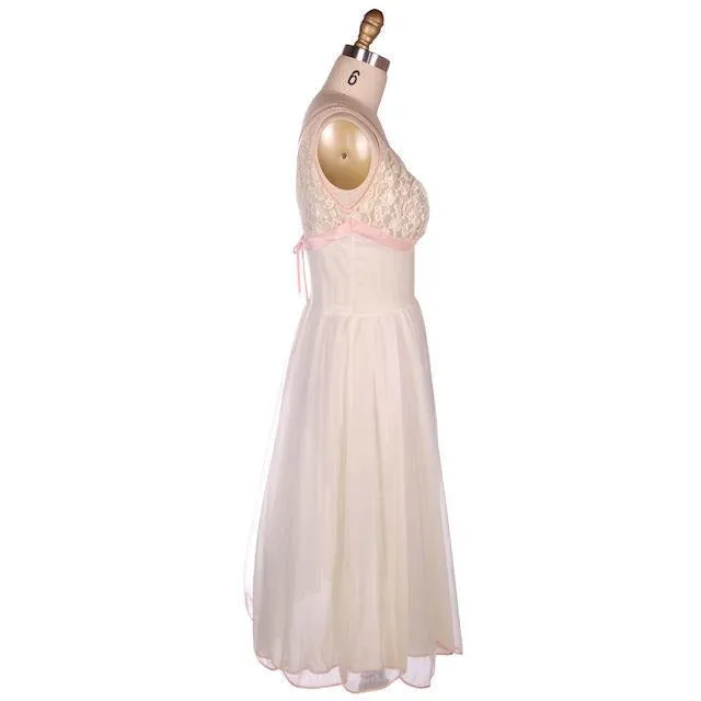 Vintage Sheer & Lace 2PC Peignoir Pink 1950s Classic Eye-Ful Label Small 34