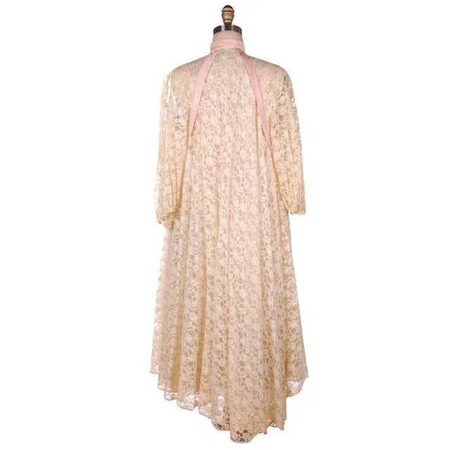 Vintage Sheer & Lace 2PC Peignoir Pink 1950s Classic Eye-Ful Label Small 34