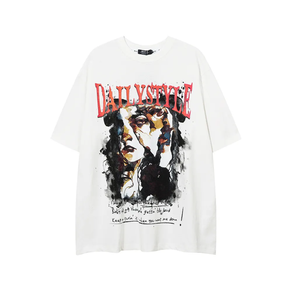 Vintage Street Art Portrait Cotton T-shirt