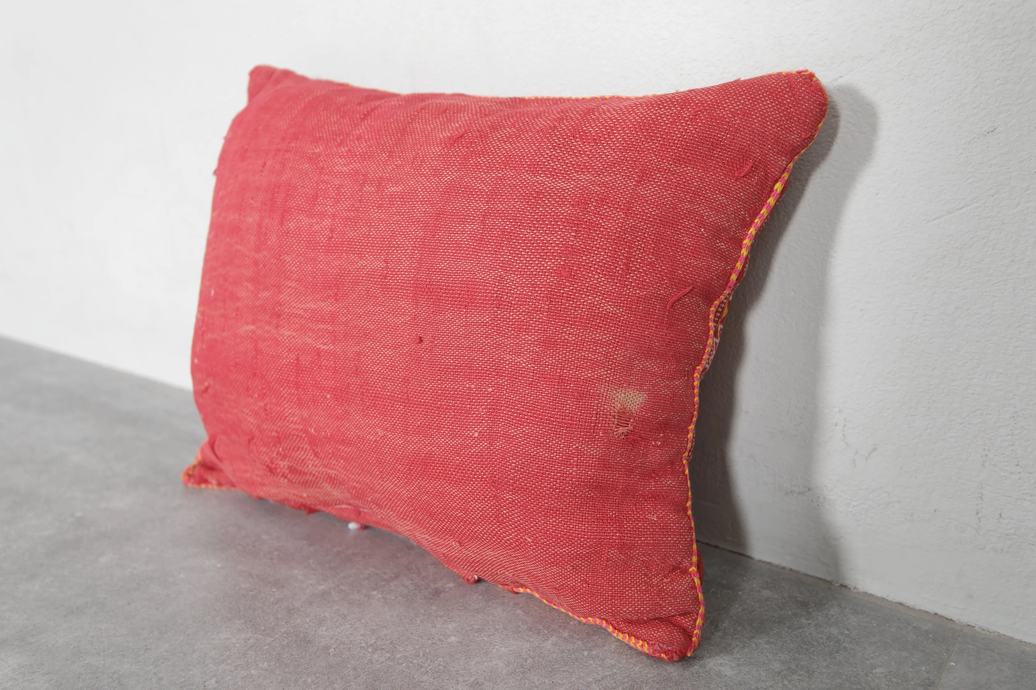 Vivid Red Moroccan Embroidered Pillow - 12.9 x 16.1 Inches
