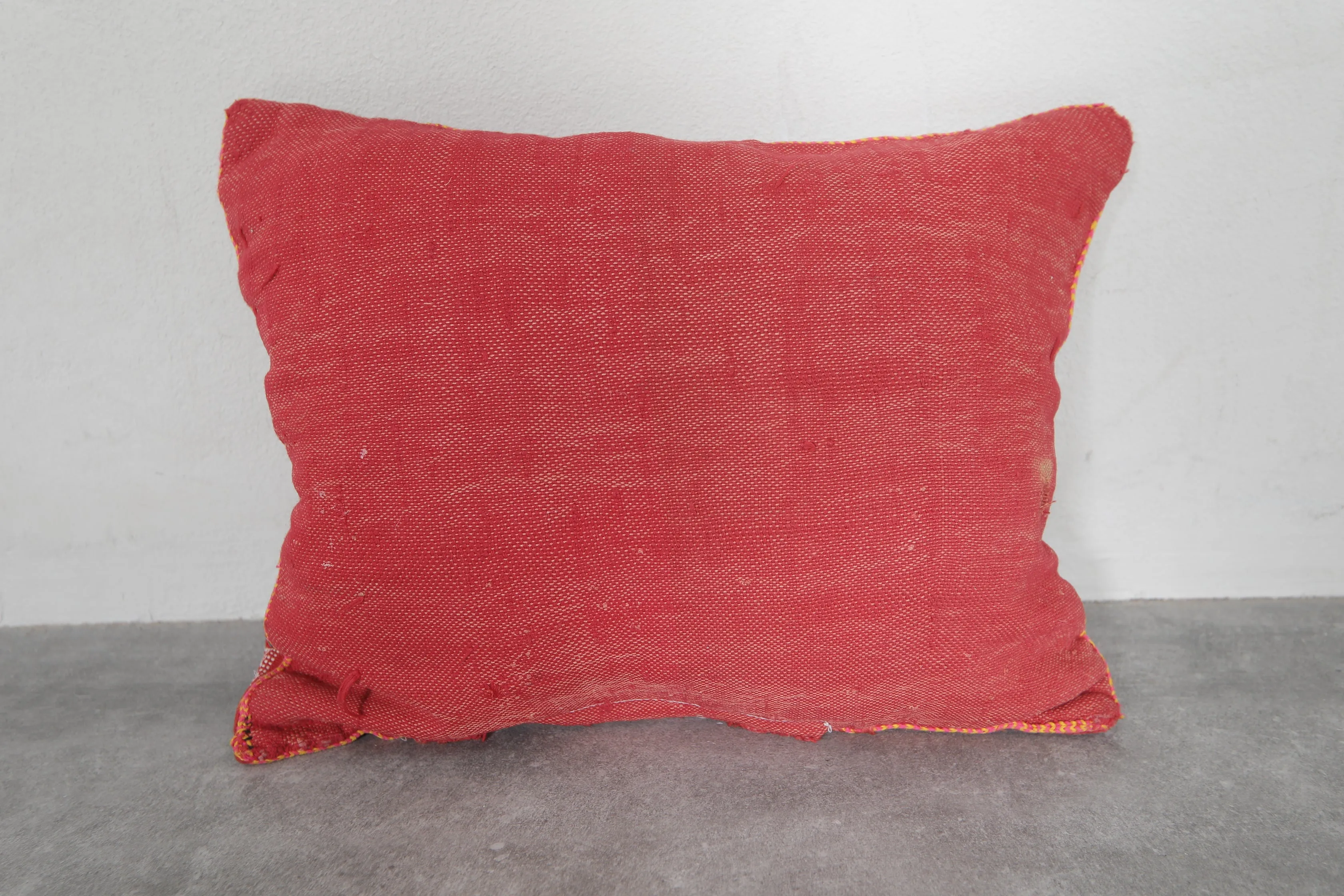 Vivid Red Moroccan Embroidered Pillow - 12.9 x 16.1 Inches