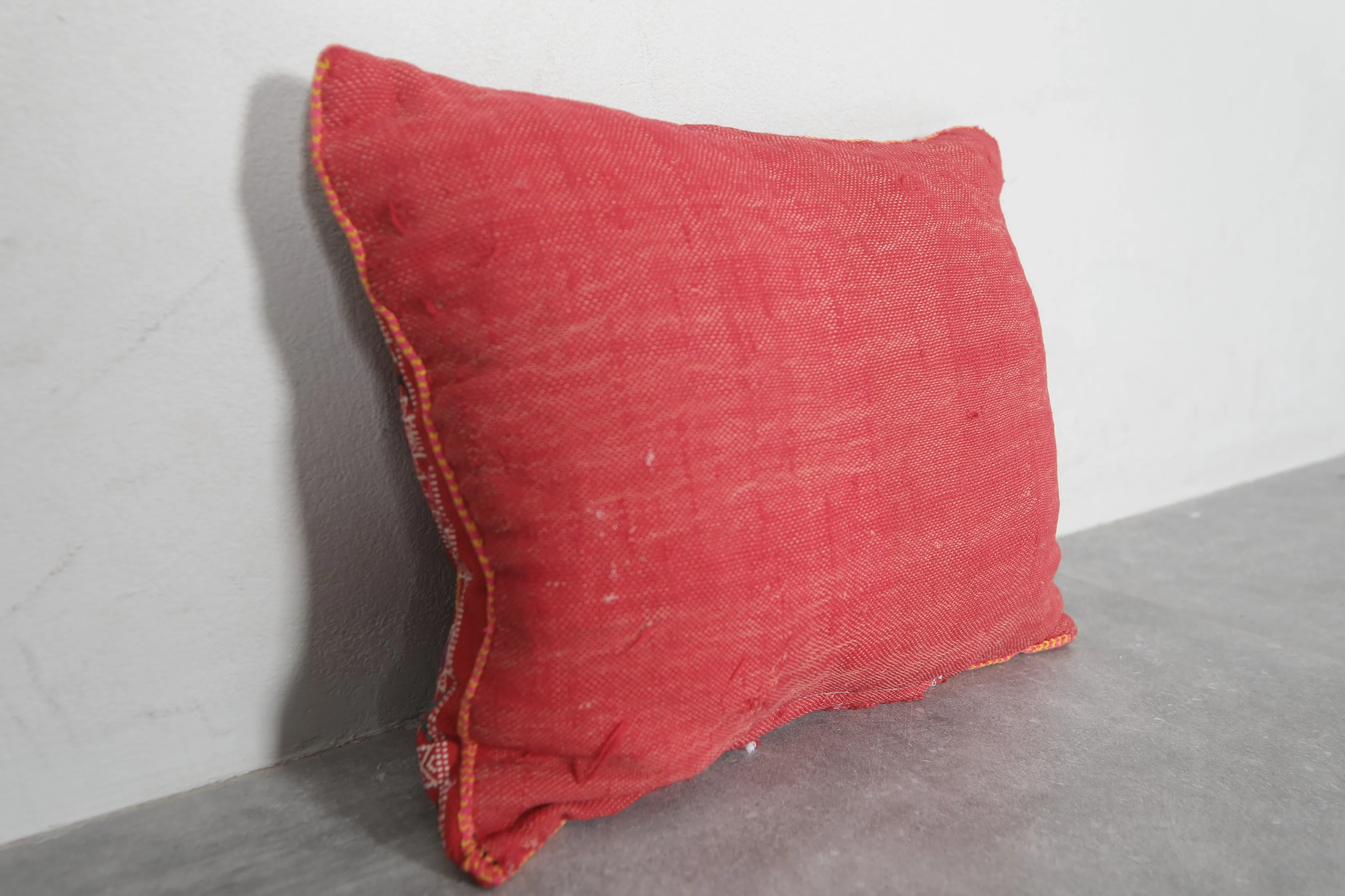 Vivid Red Moroccan Embroidered Pillow - 12.9 x 16.1 Inches