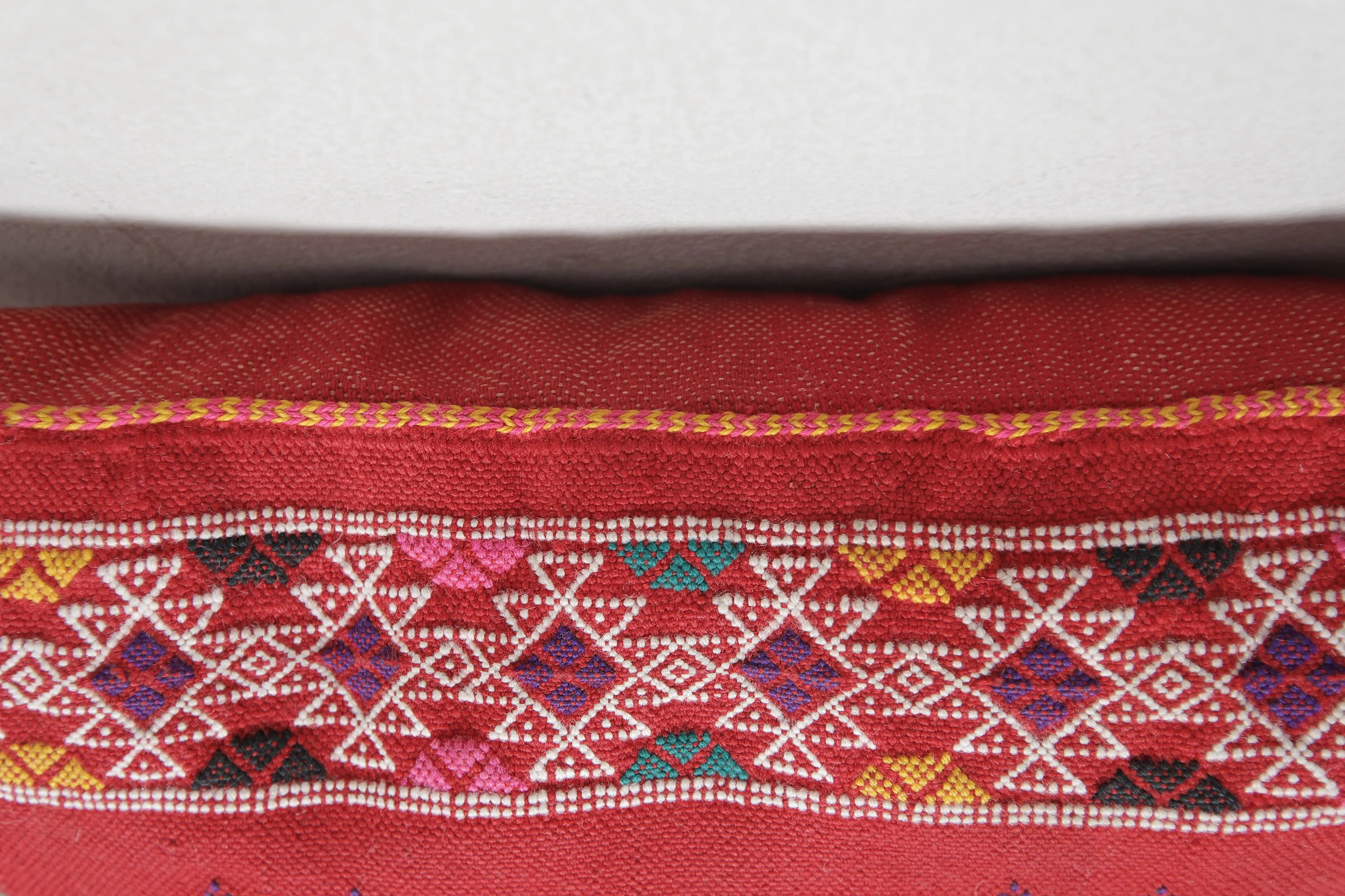 Vivid Red Moroccan Embroidered Pillow - 12.9 x 16.1 Inches