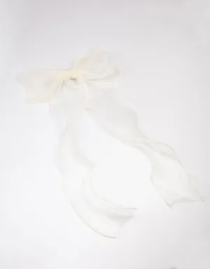 White Fabric Organza Curl Hair Bow Clip