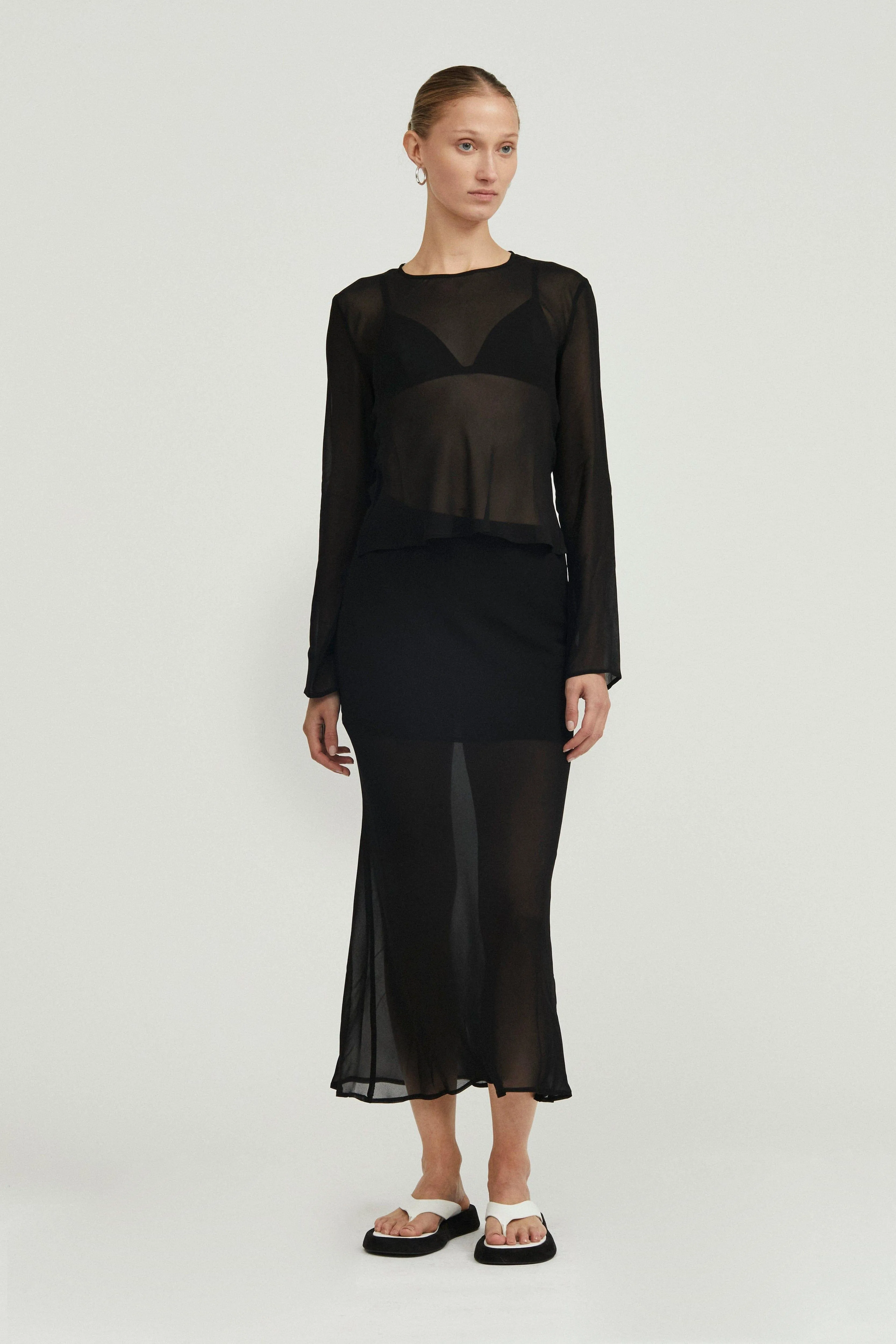 WISTERIA SHEER BIAS SKIRT | BLACK
