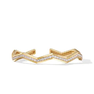 Zig Zag Stax Cuff Bracelet in 18K Yellow Gold with Diamonds, Size Medium