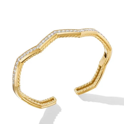 Zig Zag Stax Cuff Bracelet in 18K Yellow Gold with Diamonds, Size Medium